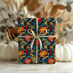 William Morris inspired colorful vibrant flowers Wrapping Paper