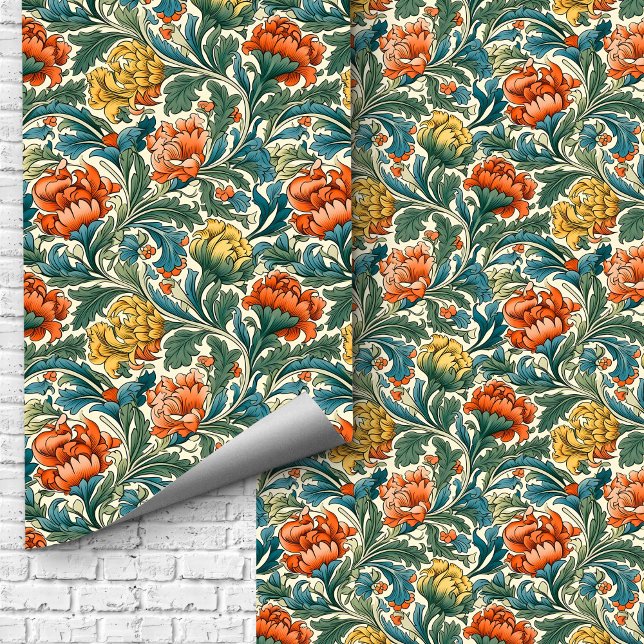 William Morris inspired copper pastel green blue Wallpaper (William Morris inspired copper pastel green blue Wallpaper)