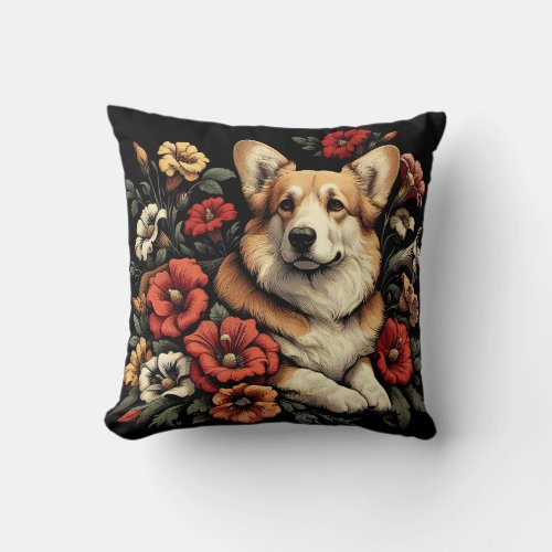 William Morris Inspired Corgi Pillow