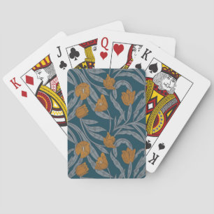 William Morris Inspired Dark Floral Pattern Poker Cards