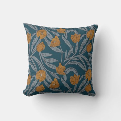 William Morris Inspired Dark Floral Pattern Throw Pillow