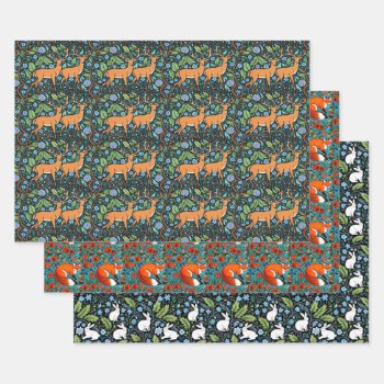William Morris Inspired Deer   Fox & Rabbit Wrapping Paper Sheets by Angharad13 at Zazzle