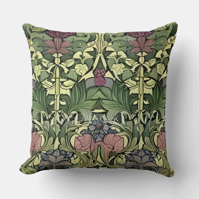 William Morris Inspired Floral 'Lasting Garden' Throw Pillow (Front)