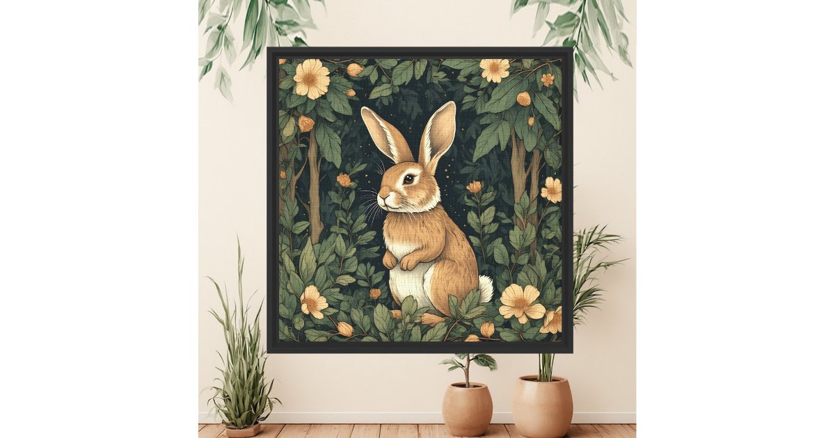 William Morris Inspired Forest Rabbit Botanical Canvas Print | Zazzle