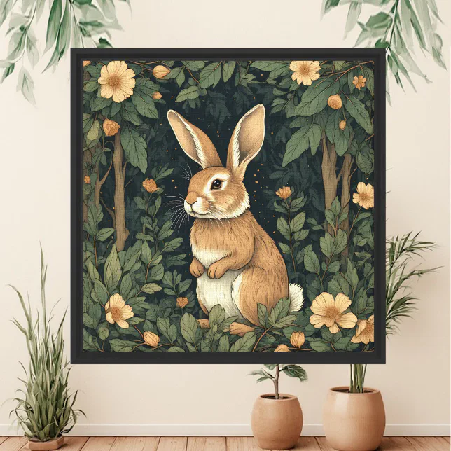 William Morris Inspired Forest Rabbit Botanical Canvas Print | Zazzle