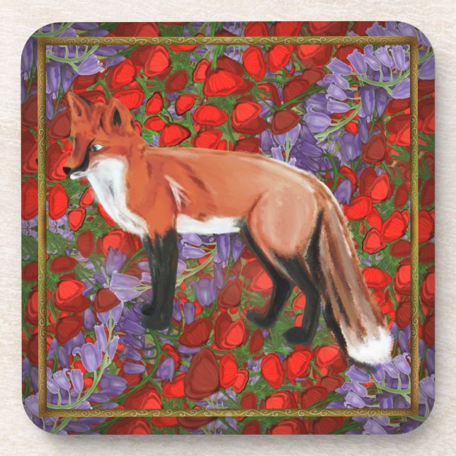 William Morris inspired Fox Beverage Coaster (Front)