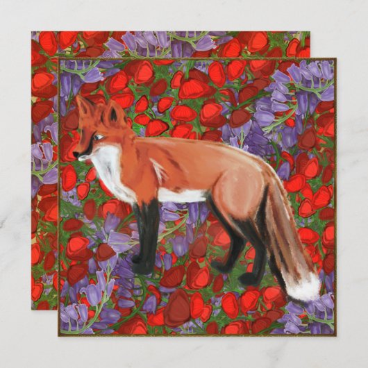 William Morris Inspired Fox On Poppies  (Front/Back)