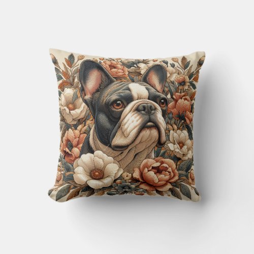 William Morris Inspired French Bulldog Pillow