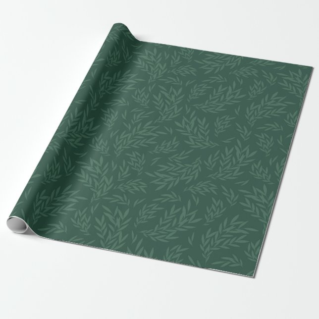 William Morris Inspired Green Botanical Leaves Wrapping Paper (Unrolled)