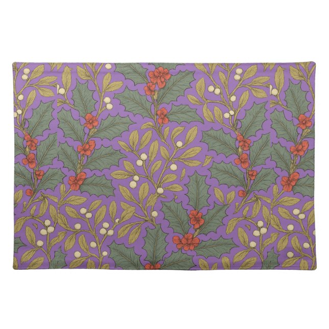 William Morris Inspired Holly & Mistletoe Cloth Placemat (Front)