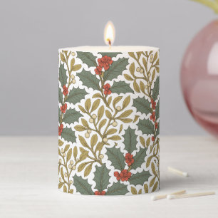 William Morris Inspired Holly & Mistletoe Pillar Candle
