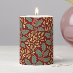 William Morris Inspired Holly & Mistletoe Pillar Candle