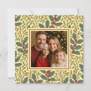 William Morris Inspired Holly Square Photo Holiday Card