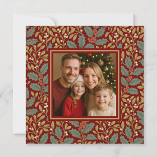 William Morris Inspired Holly Square Photo Holiday Card
