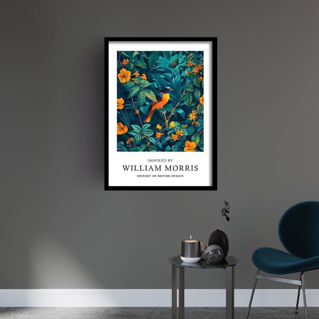 William Morris inspired orange bird and flowers Framed Art (William Morris inspired orange bird and flowers Framed Art)