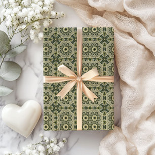 William Morris inspired pastel green geometric Wrapping Paper