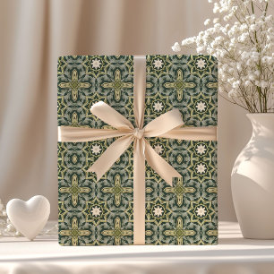 William Morris inspired pastel green geometric Wrapping Paper