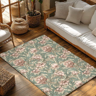 William Morris inspired pastel green pale pink Rug