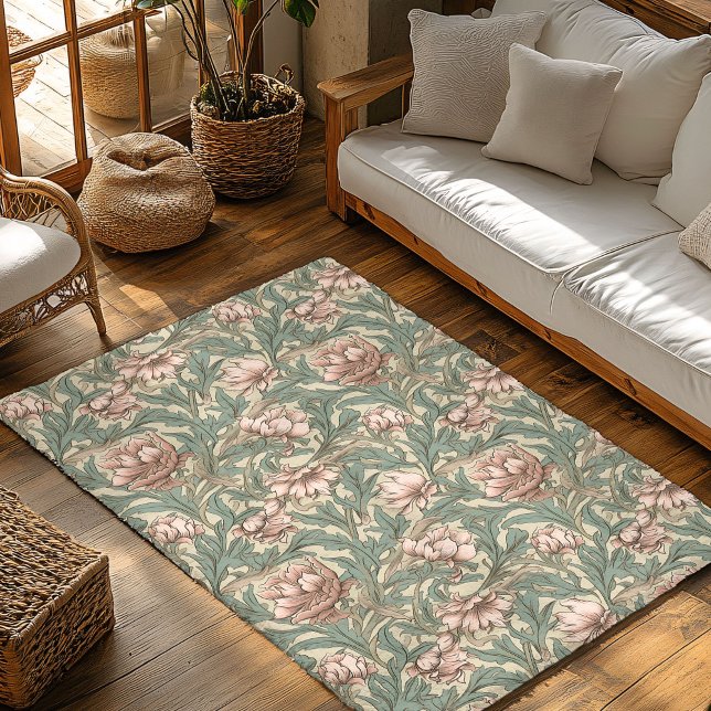 William Morris inspired pastel green pale pink Rug (William Morris inspired pastel green pale pink Rug)