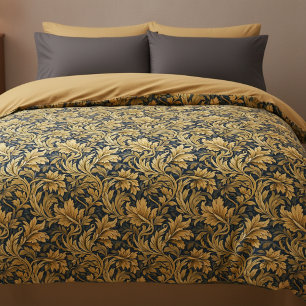 William Morris Inspired Pattern Blue and Golden Duvet Cover