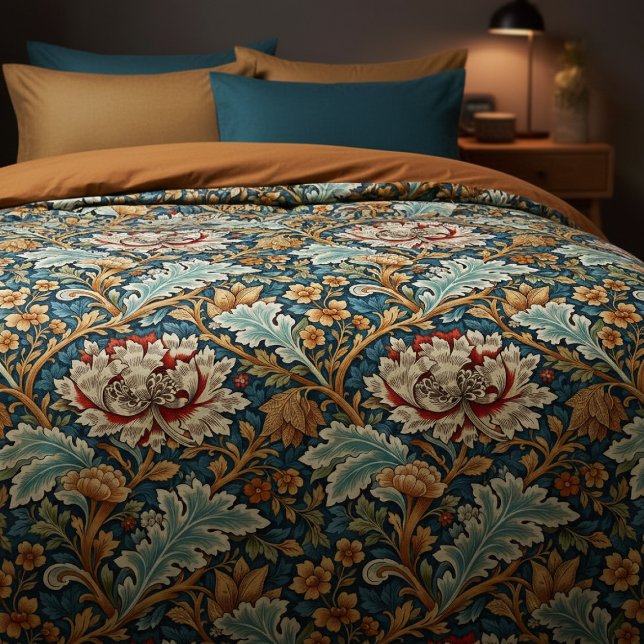 William Morris Inspired Pattern Floral Duvet Cover (William Morris Inspired Pattern Floral Duvet Cover by Ricaso. Cottagecore luxury interior design)