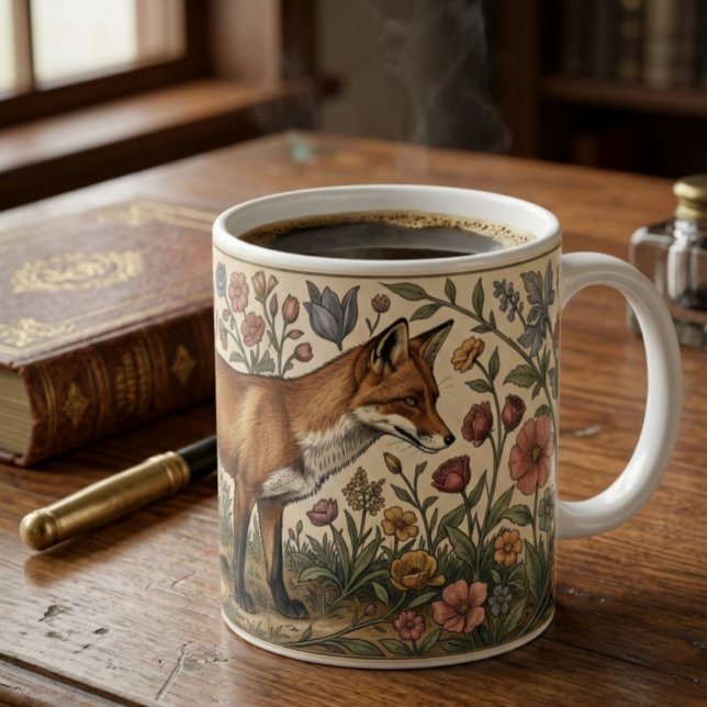 William Morris Inspired Pattern Fox in Flowers Coffee Mug (William Morris Inspired Pattern Fox in Flowers Coffee Mug
by Ricaso. Vintage twist on modern mug)