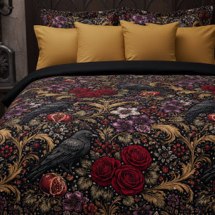 William Morris Inspired Pattern Gothic Crows Duvet Cover