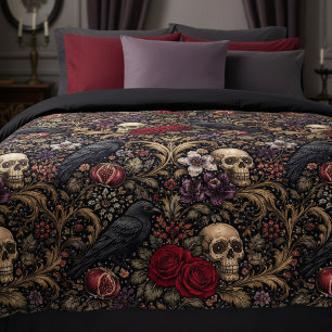 William Morris Inspired Pattern Gothic Skulls Duvet Cover