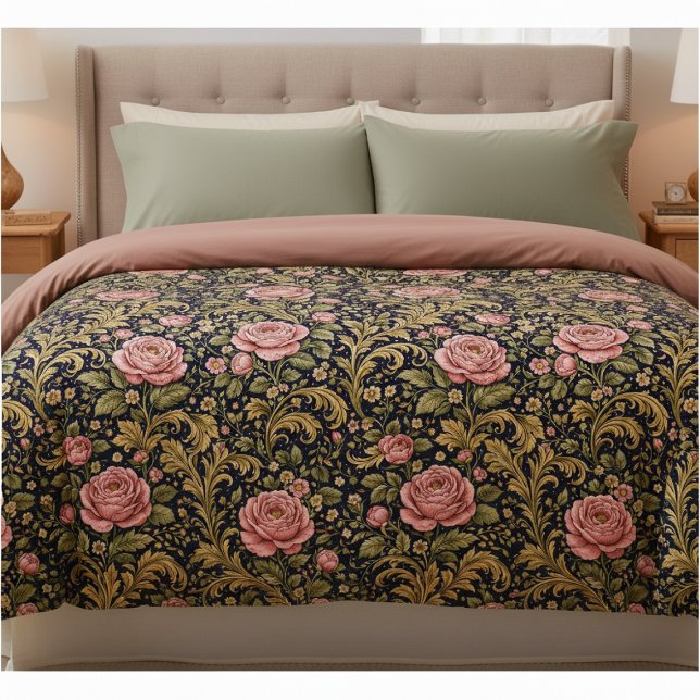 William Morris Inspired Pattern Pink Rose Duvet Cover (William Morris Inspired Pattern Pink Rose Duvet Cover by Ricaso. Stunning cottagecore luxury)