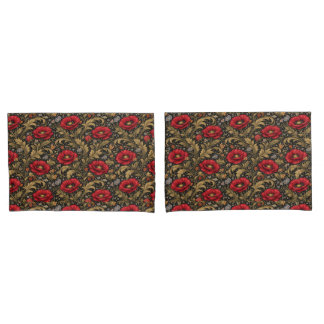 William Morris Inspired Pattern Red Poppy Pillow Case