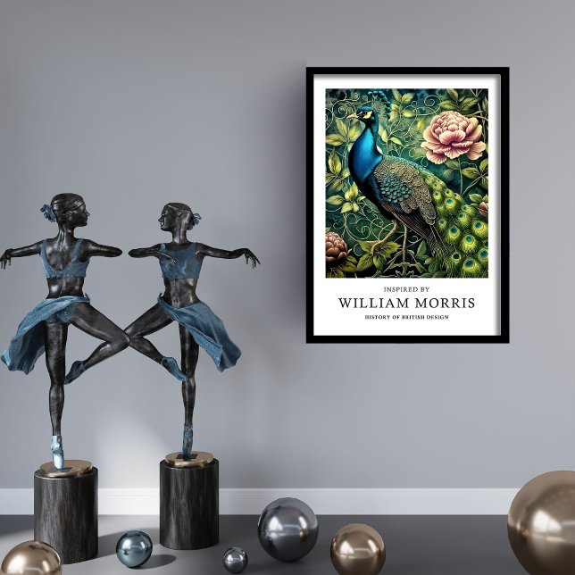 William Morris inspired peacock blush pink peony Framed Art (William Morris inspired peacock blush pink peony Framed Art)