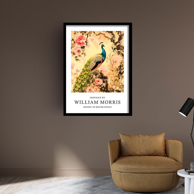 William Morris inspired peacock peach flowers Framed Art (William Morris inspired peacock peach flowers Framed Art)