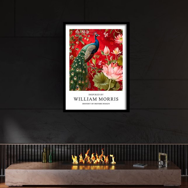 William Morris inspired peacock water lilies  Framed Art (William Morris inspired peacock water lilies Framed Art)
