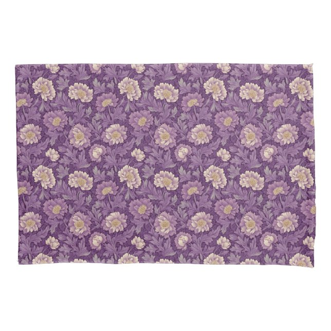 William Morris Inspired Purple Floral Pattern  Pillow Case (Front)