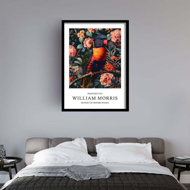 William Morris inspired retro parrot peach flowers Framed Art (William Morris inspired retro parrot peach flowers Framed Art)