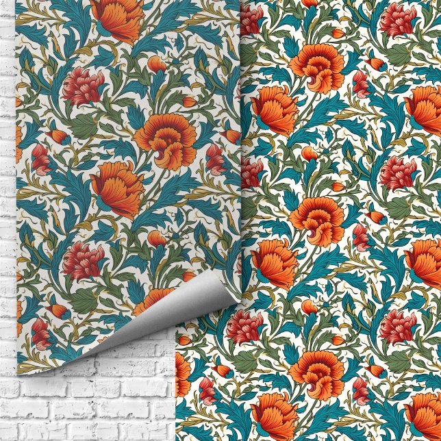 William Morris inspired terracotta pastel blue Wallpaper (William Morris inspired terracotta pastel blue Wallpaper)