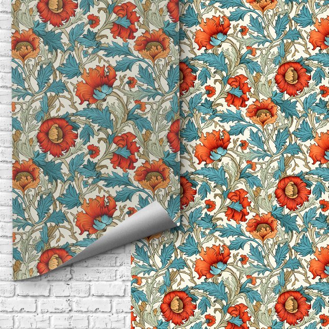 William Morris inspired terracotta pastel blue Wallpaper (William Morris inspired terracotta pastel blue Wallpaper)