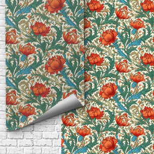 William Morris inspired terracotta pastel blue Wallpaper