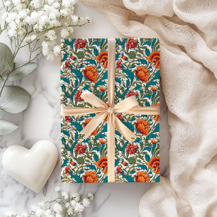William Morris inspired terracotta pastel blue Wrapping Paper