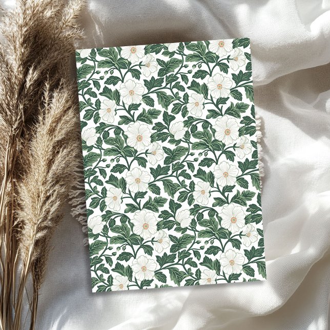 William Morris inspired white flowers greenery Tissue Paper (William Morris inspired white flowers greenery Tissue Paper)