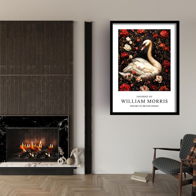 William Morris inspired white swan red poppies Framed Art (William Morris inspired white swan red poppies Framed Art)