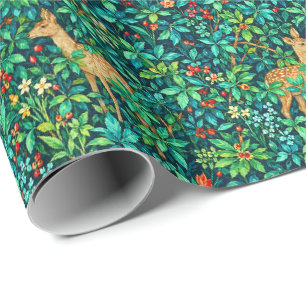 William Morris Inspired Woodland Deer Wrapping Paper