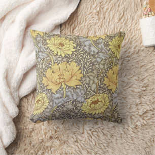 William Morris Inspired Yellow Botanical Throw Pillow