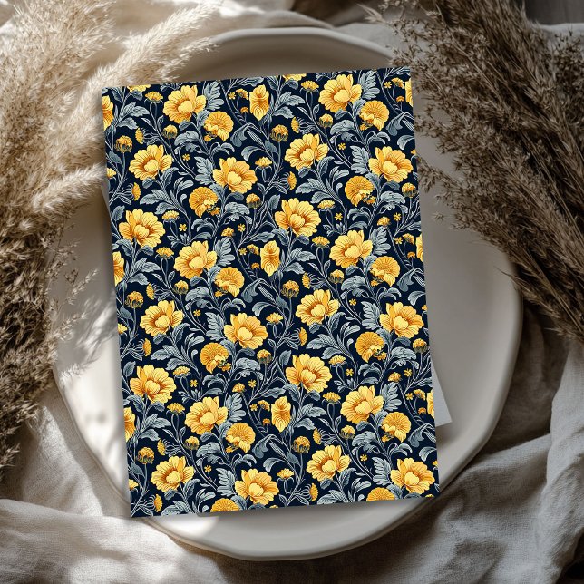 William Morris inspired yellow flowers navy blue Tissue Paper (William Morris inspired yellow flowers navy blue Tissue Paper)