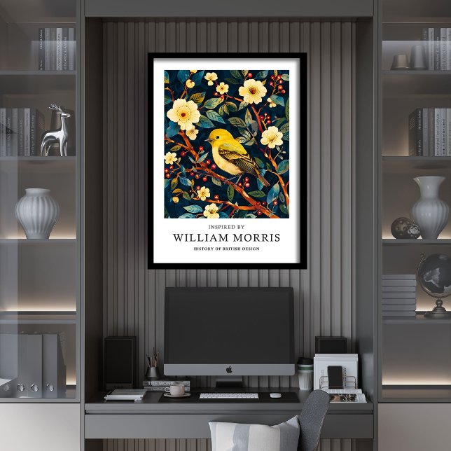 William Morris inspired yellow sparrow and flowers Framed Art (William Morris inspired yellow sparrow and flowers Framed Art)