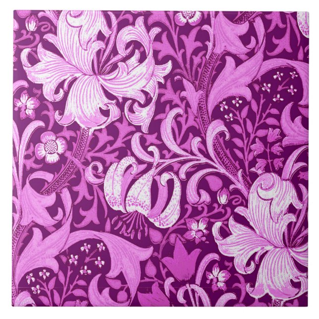William Morris Iris and Lily, Amethyst Purple Ceramic Tile (Front)