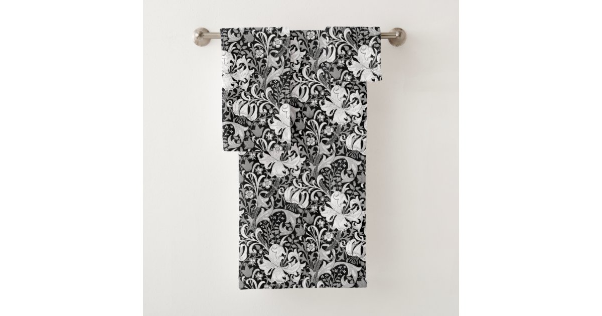 William Morris Iris and Lily, Black and White Bath Towel Set | Zazzle