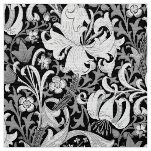 William Morris Iris and Lily, Black and White Fabric