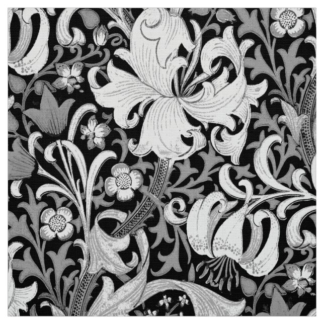 William Morris Iris and Lily, Black and White Fabric (Swatch)
