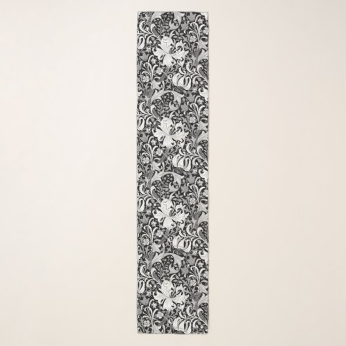 William Morris Iris and Lily Black and White Scarf